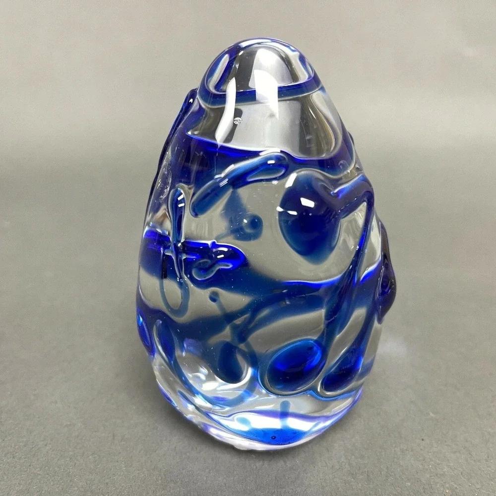Pier 1 Imports Clear Blue Glass Paperweight Paper Holder 4